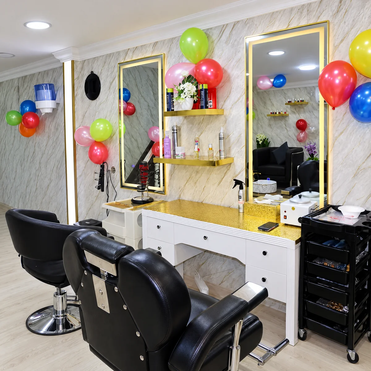 Salon Styling Stations with Gold Mirrors